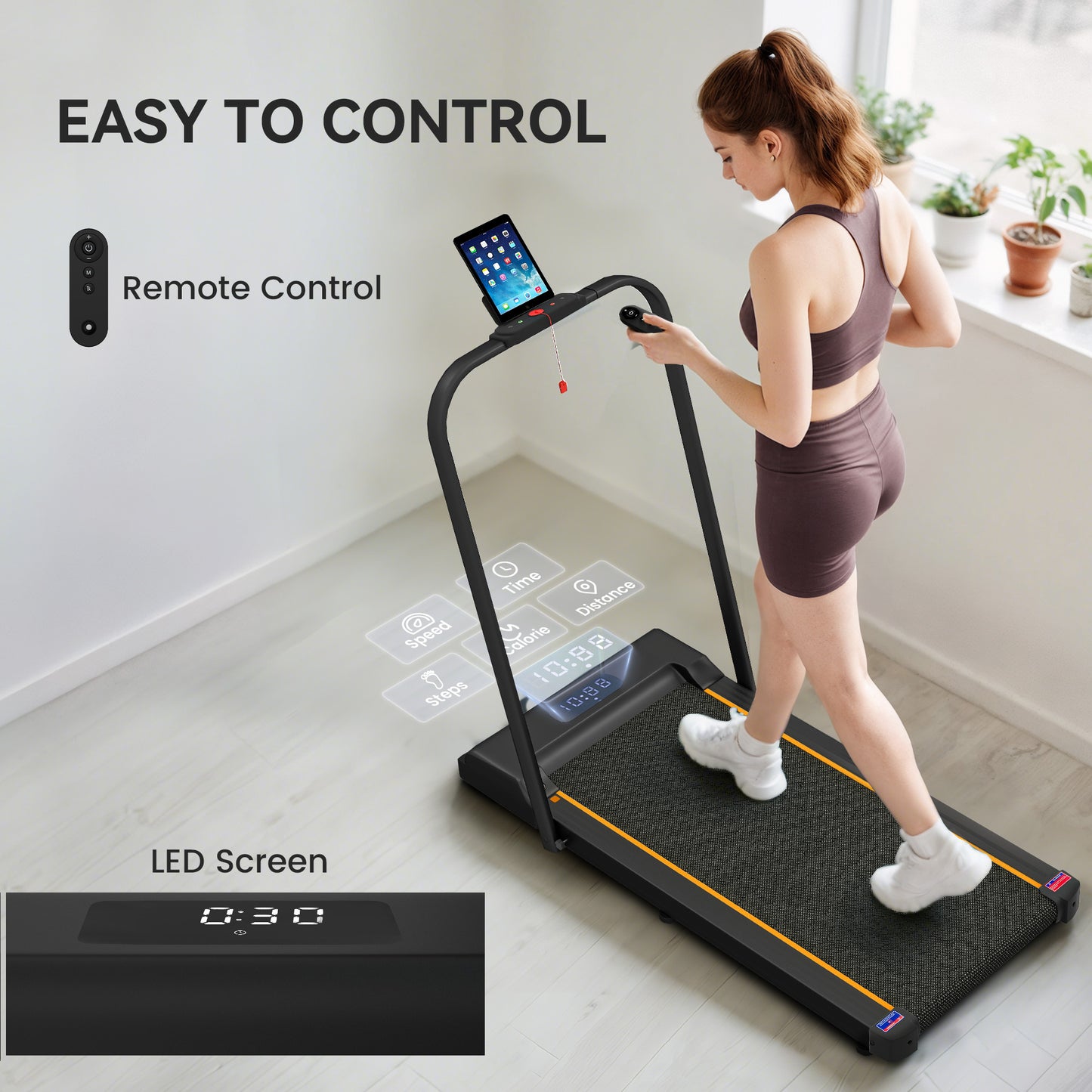 2.5HP Walking Pad, 1-6km/h Folding Treadmill with Remote Control and LED Display for Home Gym Office, Orange