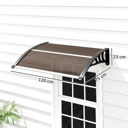 Front Door Canopy Outdoor Awning Aluminium Rigid Plastic Polycarbonate Rain Shelter UV Water Rain Resistant 120 x 75cm Brown