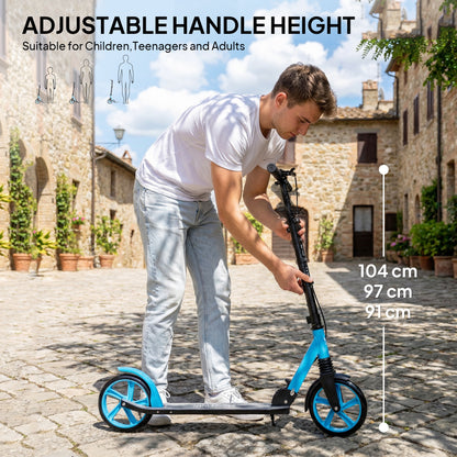 One-click Folding Kick Scooter for 14+ w/ Adjustable Handlebar, Push Scooter with Kickstand, Dual Brake System, Blue