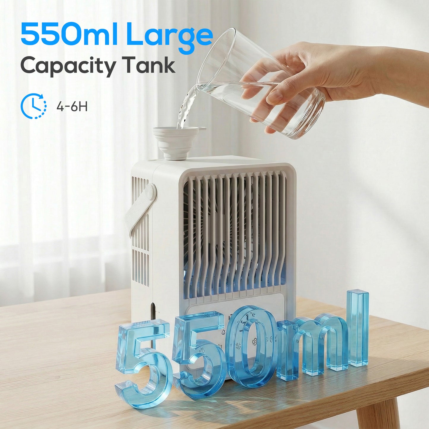 Portable Air Conditioner, 4-in-1 Mini Air Cooler with 3 Wind Speed, 2 Mist Mode, 7 Colour RGB Light, White