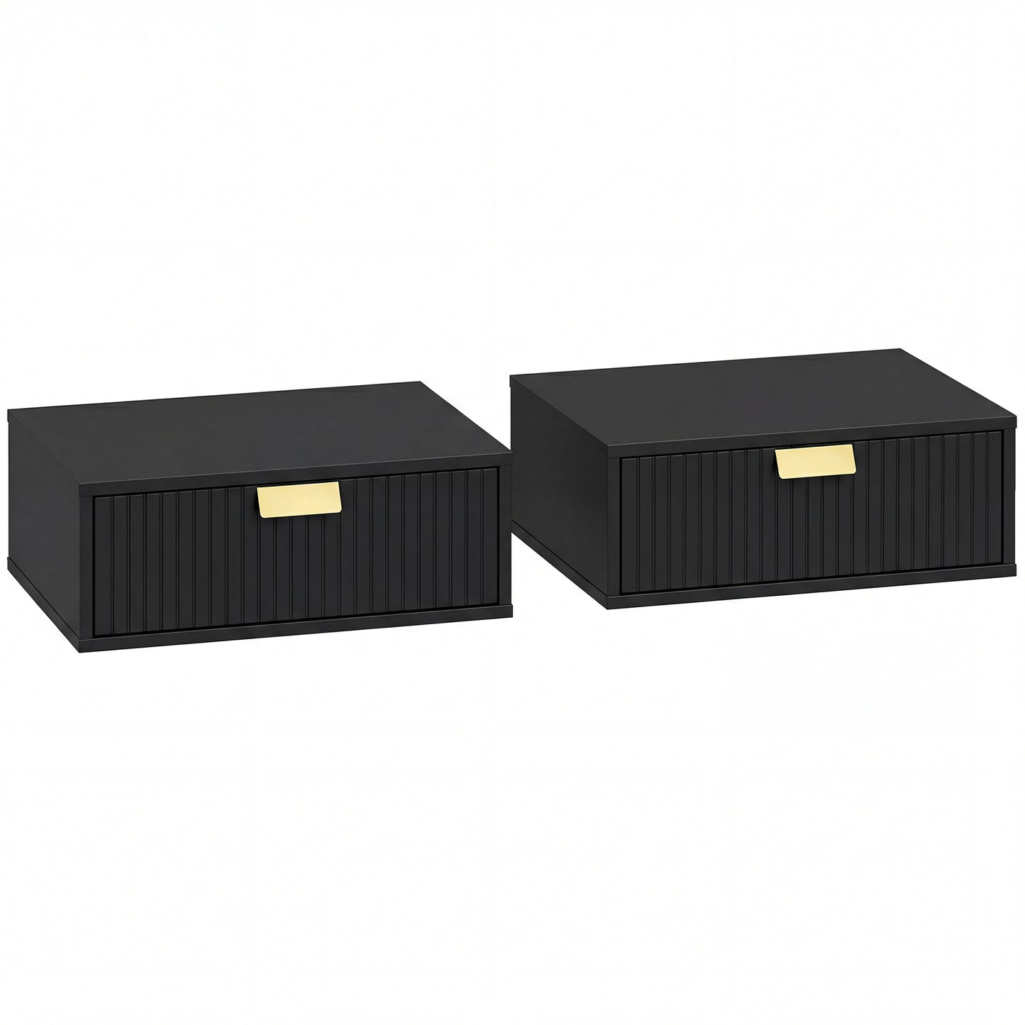 Modern Floating Nightstands Set of 2, Wall Mounted Bedside Tables with Wave Drawer Black