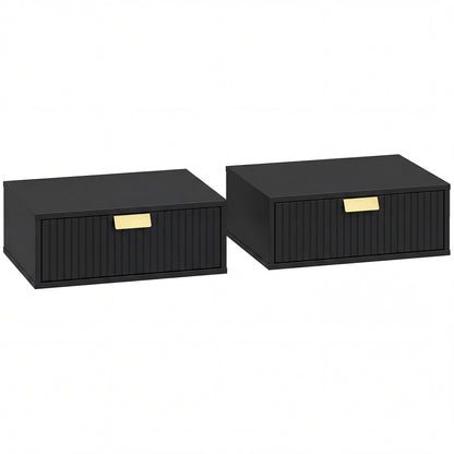 Modern Floating Nightstands Set of 2, Wall Mounted Bedside Tables with Wave Drawer Black