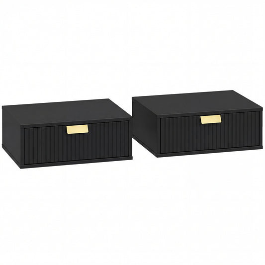 Modern Floating Nightstands Set of 2, Wall Mounted Bedside Tables with Wave Drawer Black