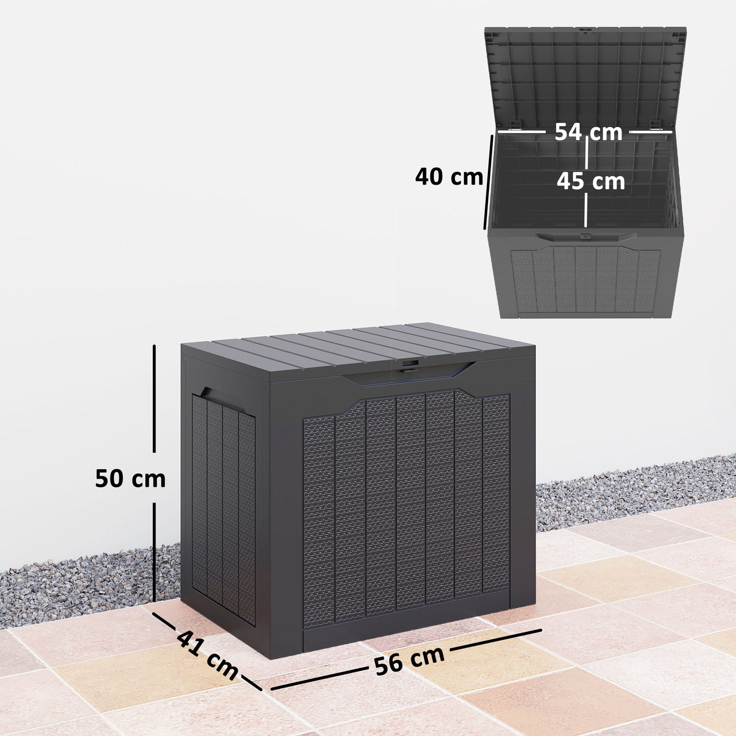 97L Plastic Garden Storage Box, Outdoor Storage Box with Handles, Waterproof Outdoor Storage Container, Black