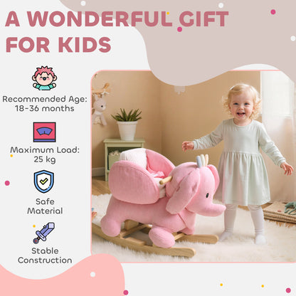 Kids Rocking Horse, Baby Ride on Elephant Rocker with Safety Belt and Sound for Toddlers 18 to 36 Months, Pink