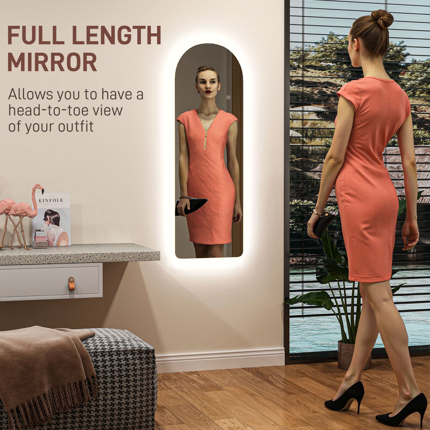 120 x 40cm Arch Mirror, with LED Lights