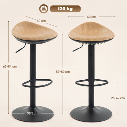Set of 2 Barstools PU Leather Kitchen Stools with Saddle Seat Height Adjustable Swivel Kitchen Chairs with Footrest Oak
