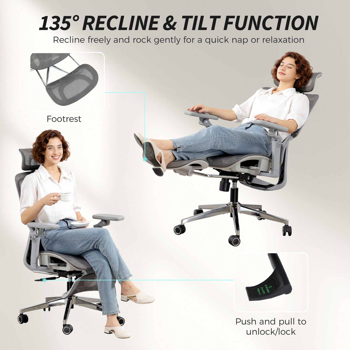 Ergonomic Office Chair, High Back Mesh Desk Chair, Grey