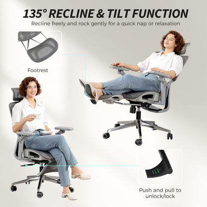 Ergonomic Office Chair, High Back Mesh Desk Chair, Grey