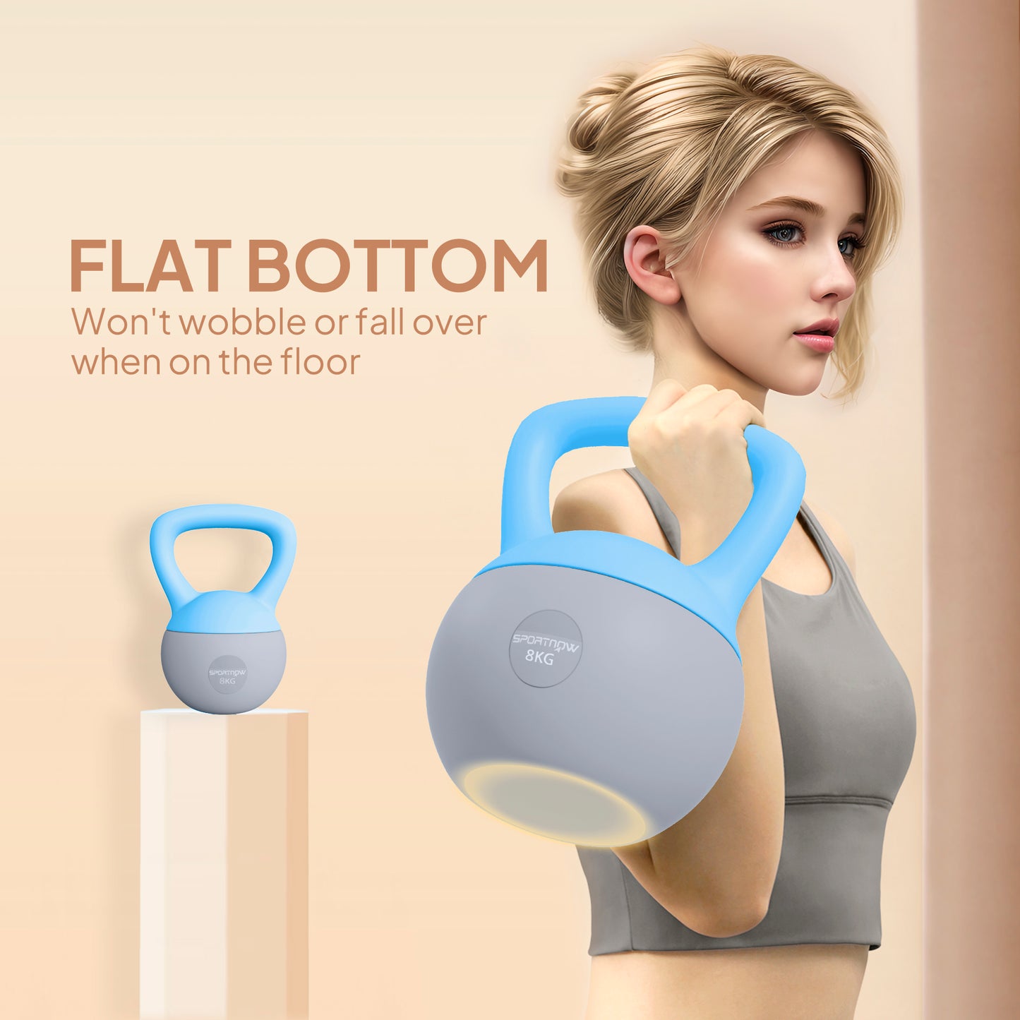 8KG Soft Kettlebell, Kettlebell with Non-Slip Handle for Home Gym, Weight Lifting, Strength Training, Light Blue/Grey