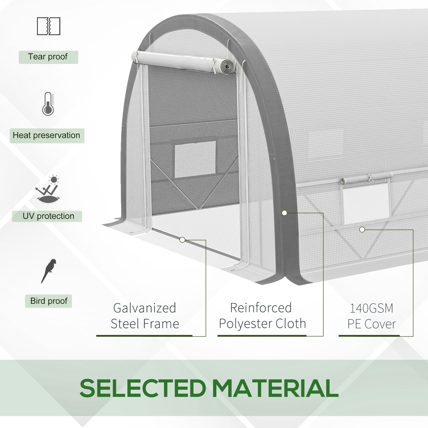 6x3m Polytunnel Greenhouse for Seedlings & Plants Upgraded Structure Mesh Door Windows, White