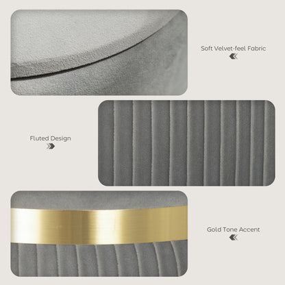 Velvet-Feel Storage Ottoman - Light Grey