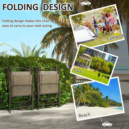 Set of Two Folding Garden Chairs, with Fabric Mesh Seats - Mixed Brown