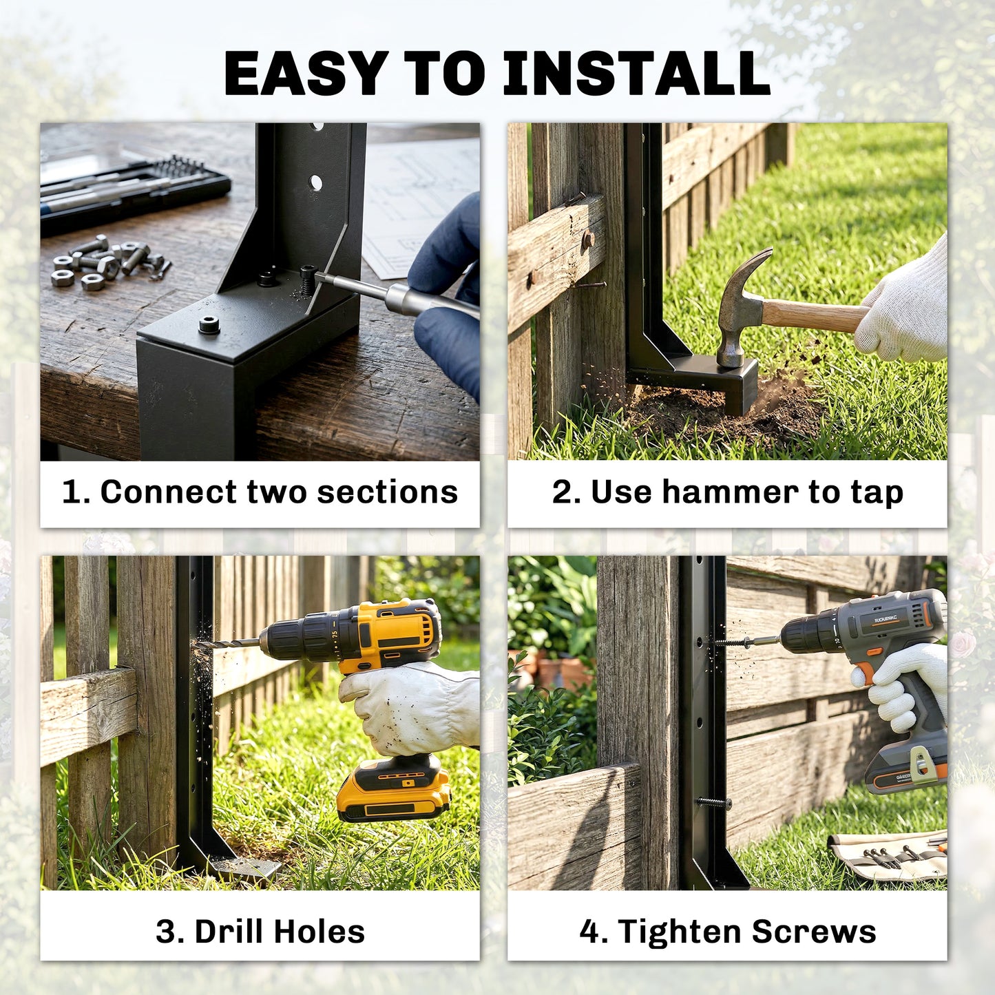 2 Pack Fence Post Repair Kit, 81 cm Metal Fence Post Support with Drill, Garden Ground Spikes for Broken Gate, Posts