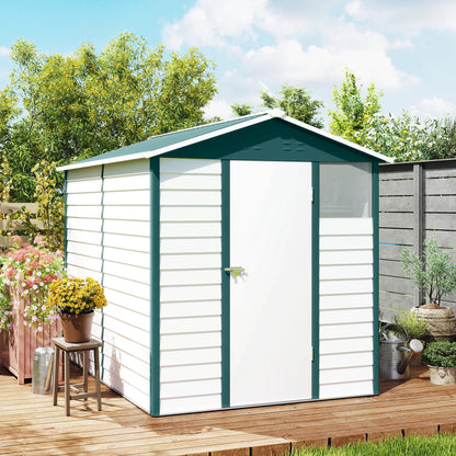 9x 6FT Metal Outdoor Garden Shed, Galvanised Tool Storage Shed w/ Sloped Roof, Lockable Door for Patio Lawn, Green