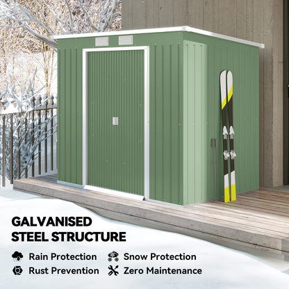 7 x 4ft Galvanised Steel Garden Shed, with Foundation Kit - Green