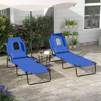 Folding Sun Loungers Set of 2 with Face Hole, 4-Position Adjustable Backrest Garden Recliner Chair Sunbed