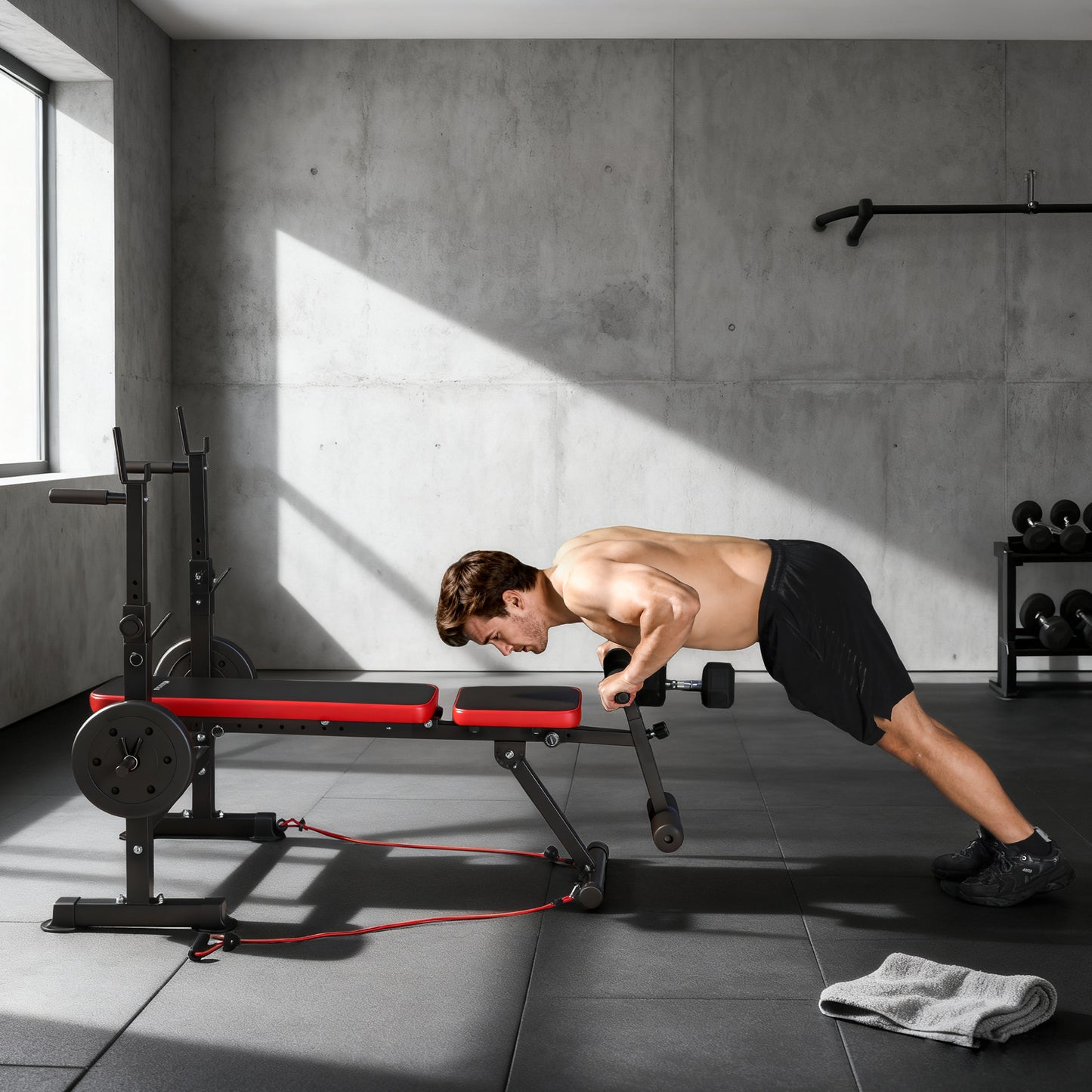 Adjustable Weight Bench with Squat Rack and Dip Stand