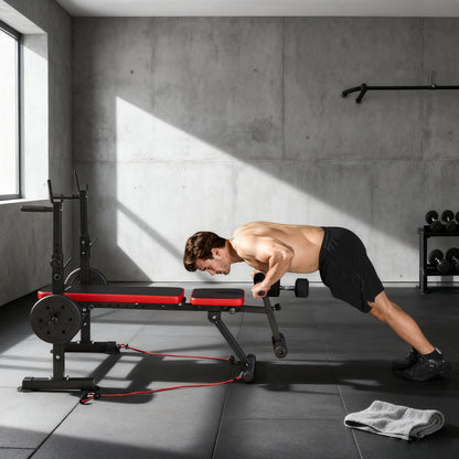Adjustable Weight Bench with Squat Rack and Dip Stand