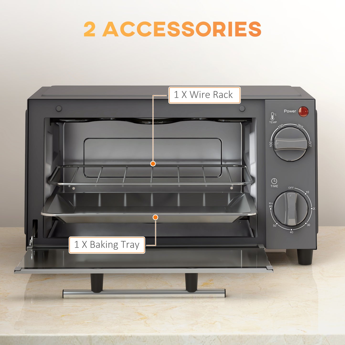 Mini Oven, 9L Countertop Electric Grill, Toaster Oven with Adjustable Temperature, Timer