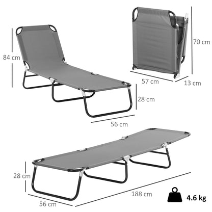 Foldable Sun Lounger with 5-Position Adjustable Backrest, Outdoor Portable Recliner Chaise Lounge Chair