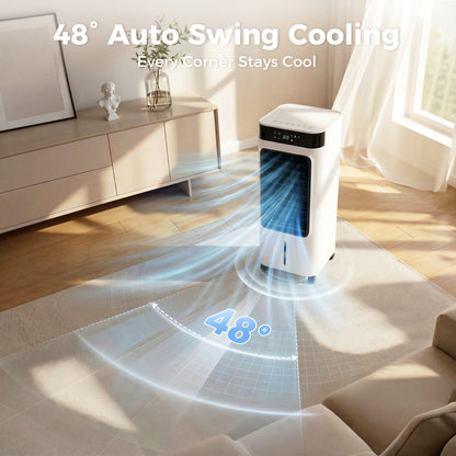 Portable Air Cooler, 3-In-1 Evaporative Air Cooler with 7 Litre Water Tank, 48° Oscillation, White