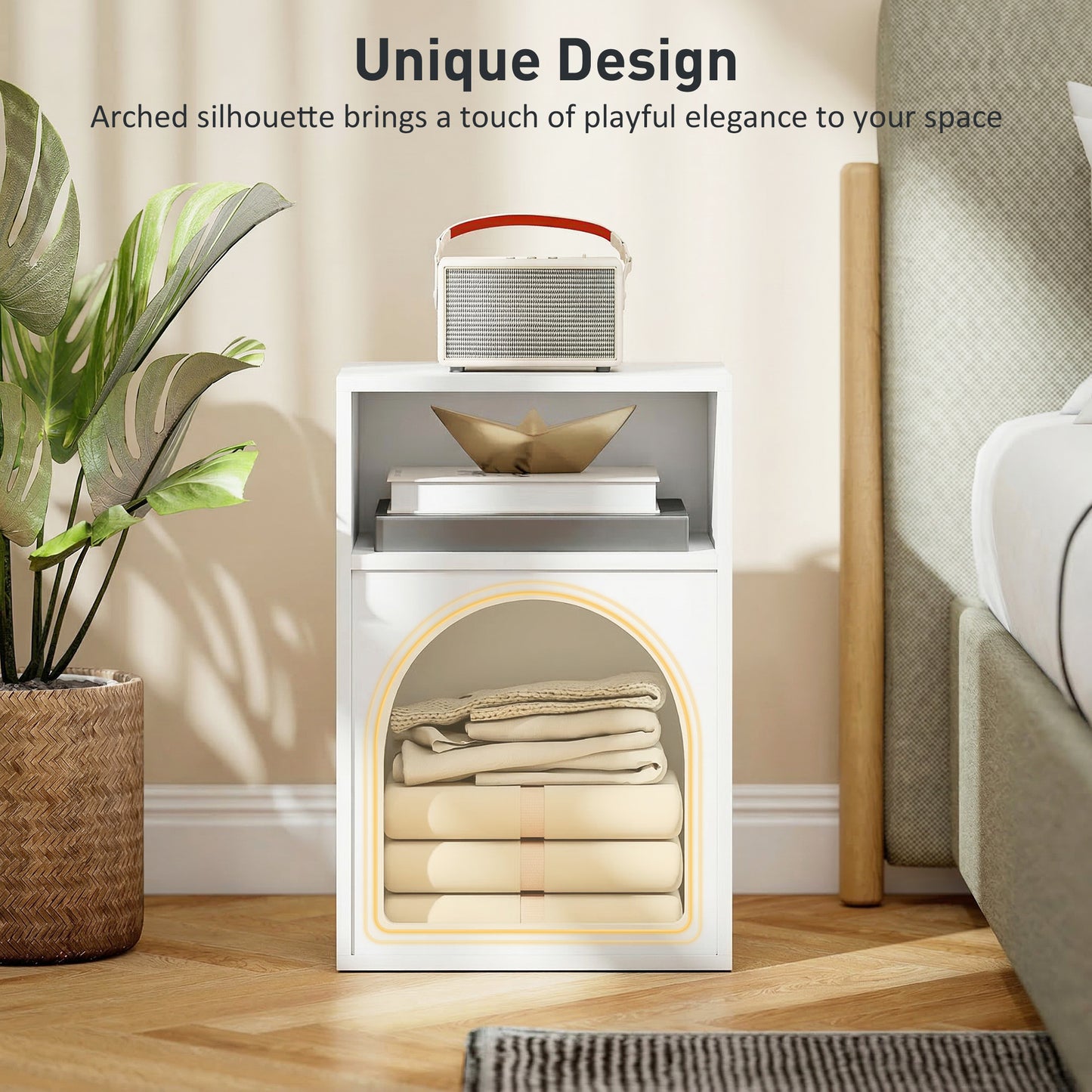 Bedside Table with 2 Open Compartments - White