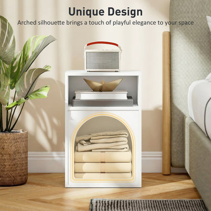 Bedside Table with 2 Open Compartments - White