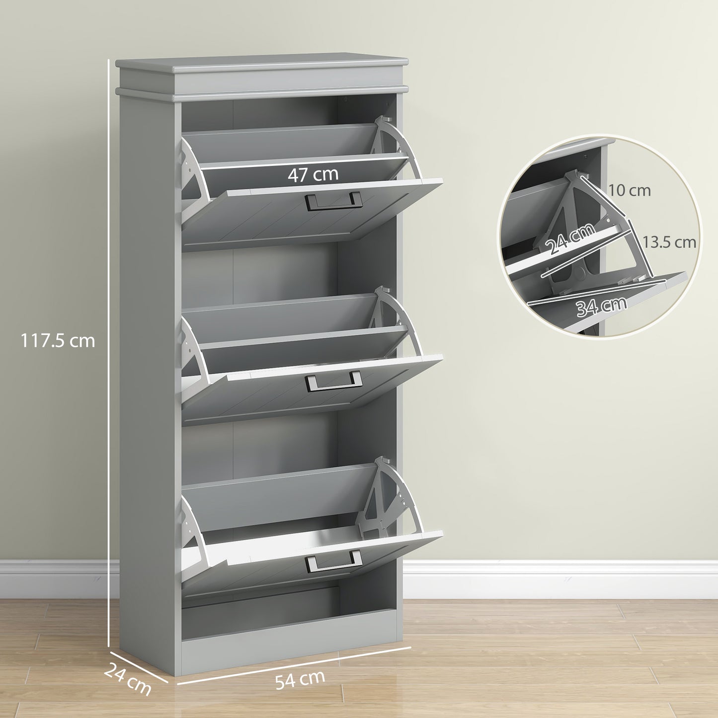 Three-Drawer Minimalistic Shoe Cabinet - Grey