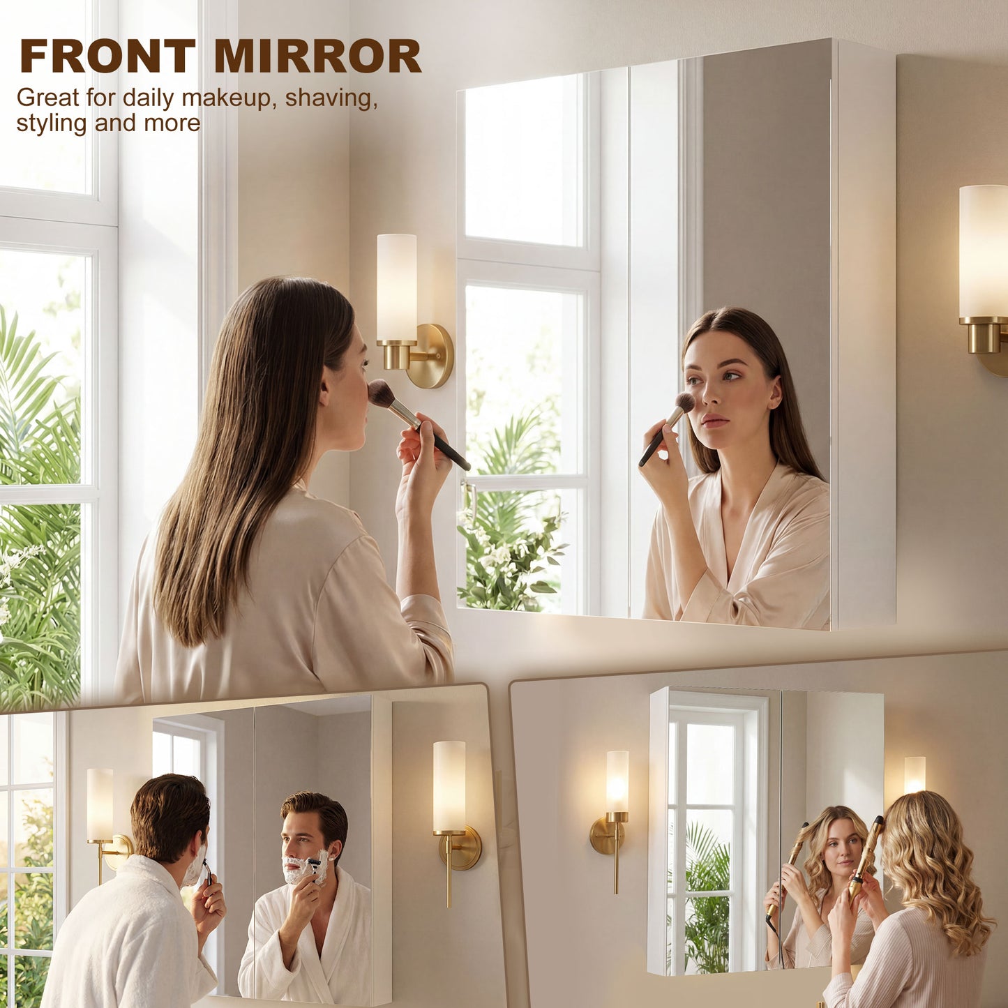 Wall Mounted Bathroom Mirror Storage Cabinet w/ Door Adjustable Shelf, White