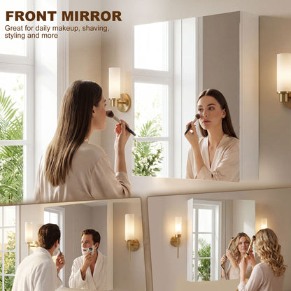 Wall Mounted Bathroom Mirror Storage Cabinet w/ Door Adjustable Shelf, White