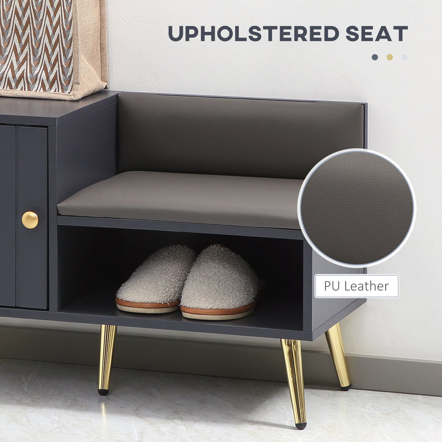 Shoe Storage Unit, with Padded Seat - Grey
