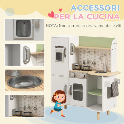 Natural Style Kitchen Playset with Toy Wall Phone, Utensils and Ice Maker