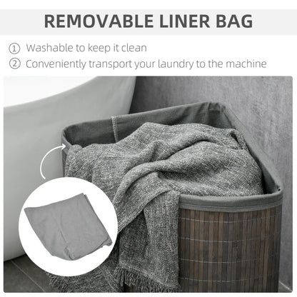 55L - Triangular Corner Bamboo Laundry Basket with Lid and Removable Washing Lining - Grey