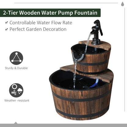 2-Tier Double Barrel Waterfall Garden Fountain with Pump