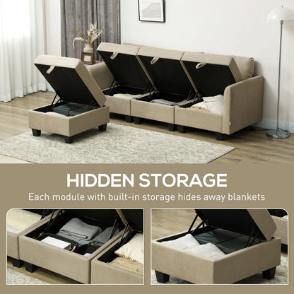 L-Shape Modular Sofa Set with Ottoman Storage - Textured Fabric Feel Material