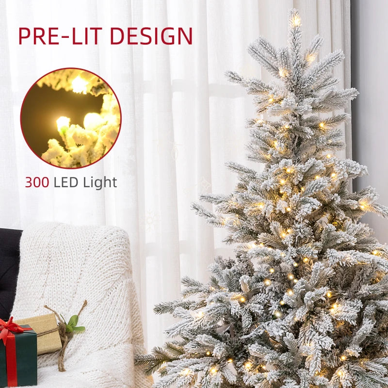 6ft - Snowy Christmas Tree with LED Lights and Metal Base Included