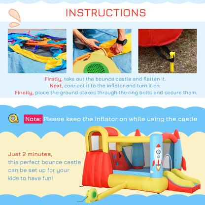 Kids Bouncy Castle with Rocket Ship Design and Paddle Pool