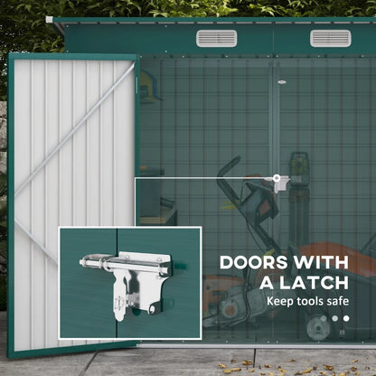 Galvanised Steel Shed with Latched Door and Padlock - (3.7 x 7.9ft) - Green