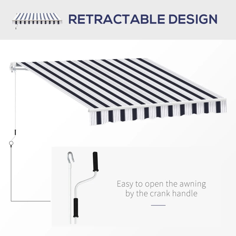 (2.5-2m) Adjustable Winding Retractable Canopy Awning - Navy / White Stripe