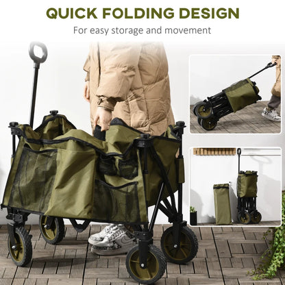 Garden Trolley / Cargo Trailer Caddy - Folding & Collapsible - Dark Green