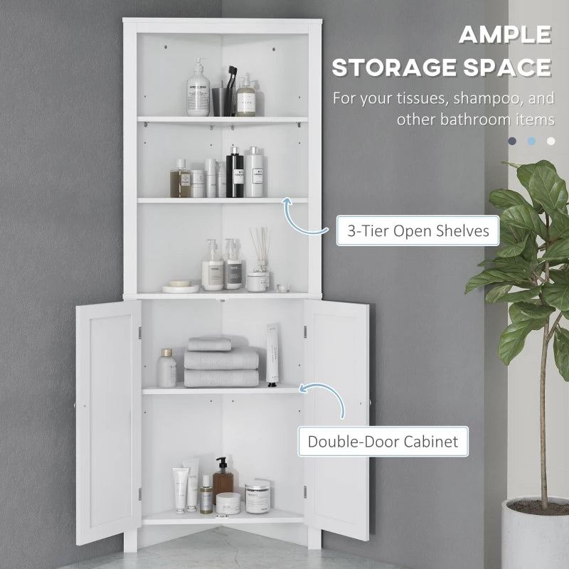 Triangle Corner Shaped Bathroom Storage Cabinet with 3 Shelves and Under Cupboard