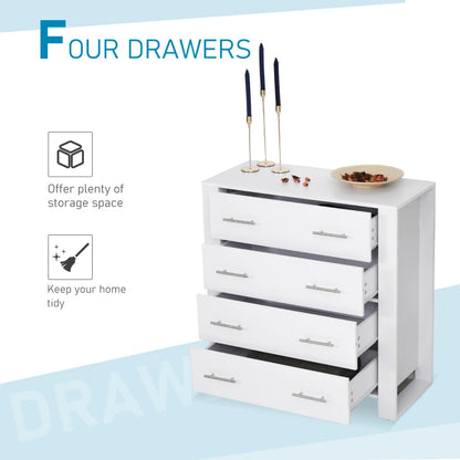 4-Drawer Chest of Drawers with Metal Handles and Open Square Feet Design