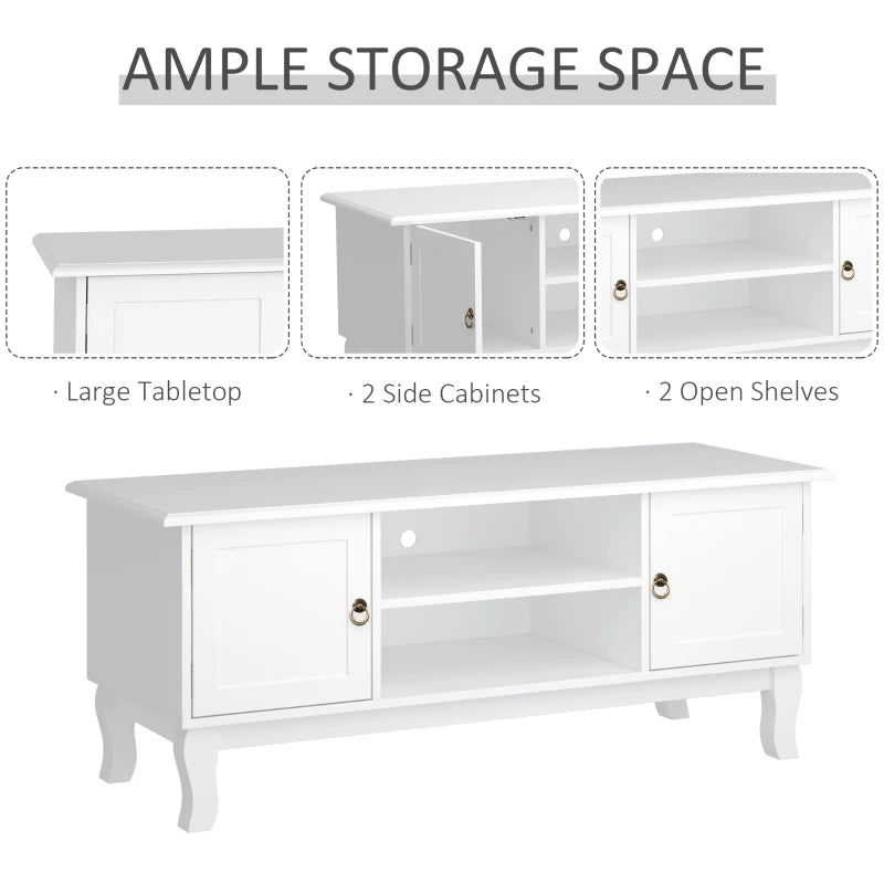 TV Stand Cabinet with Cable Management Holes and Curved Style Wooden Feet