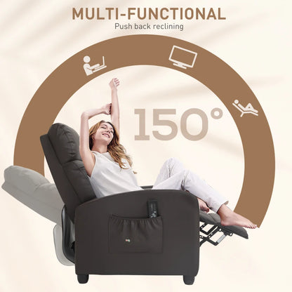 Reclining Massage Function Faux Leather Armchair with Adjustable Leg Rest & Side Pocket - Brown