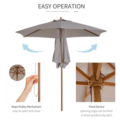 2.5m - Wooden Garden Parasol Outdoor Canopy Sun Shade for Patio - Cloud Grey