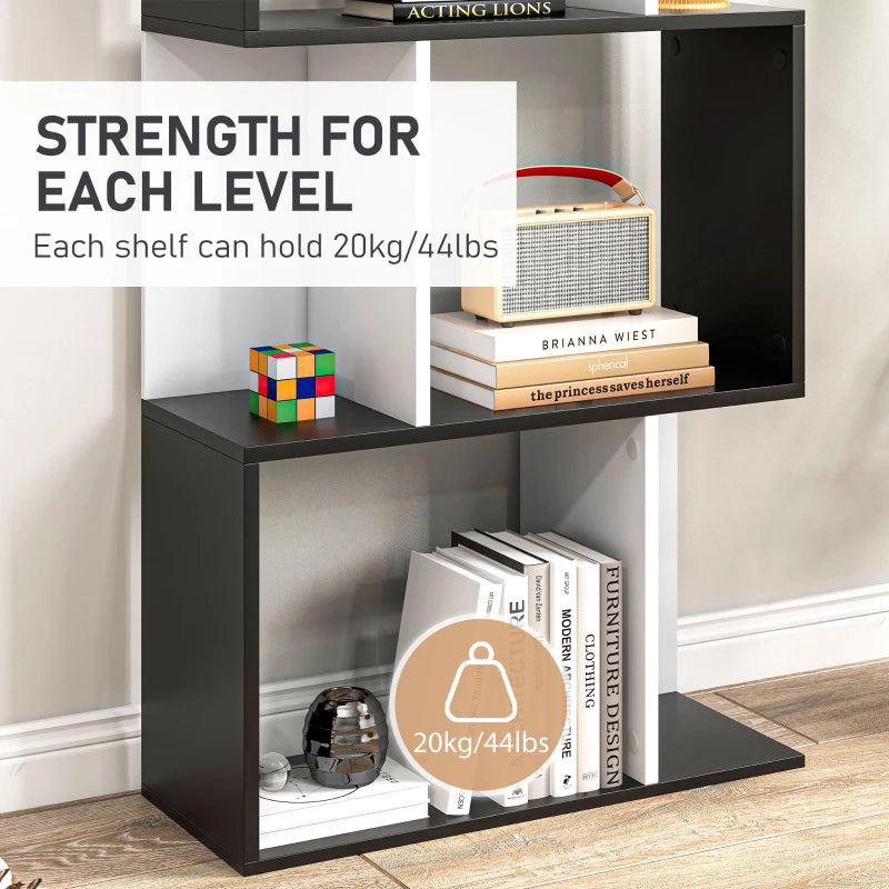 5 Tier Bookcase Storage Display Shelving - S Shape design