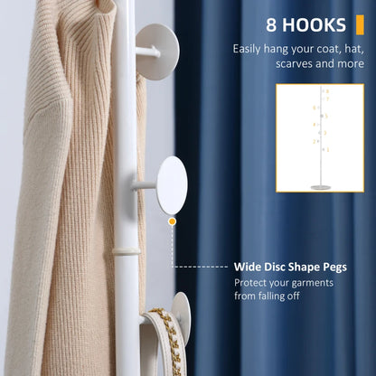 Modern Minimalist Design Disc Hook Coat Rack with 8 Disc Hooks - White Marble