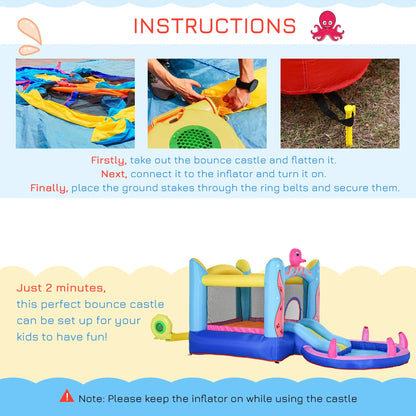 Octopus Design Bouncy Castle with Water Paddle Pool and Spraying Octopus