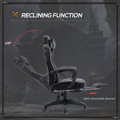 Computer Gaming Chair with Lumbar Support and Footrest - Grey / Black